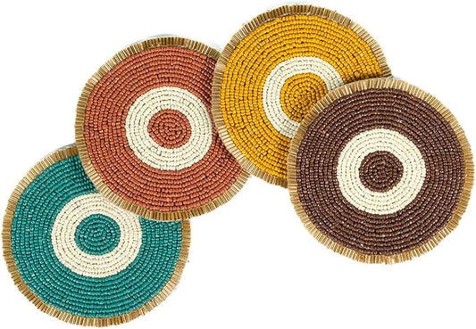 Folkulture Fall Beaded Coasters for Drinks | Set of 4 (4") Round Decorative Bar Coasters for Table Décorations | Cute Boho Coaster Set for Cocktail | Modern Coaster for Coffee Table | Evil Eye Decor