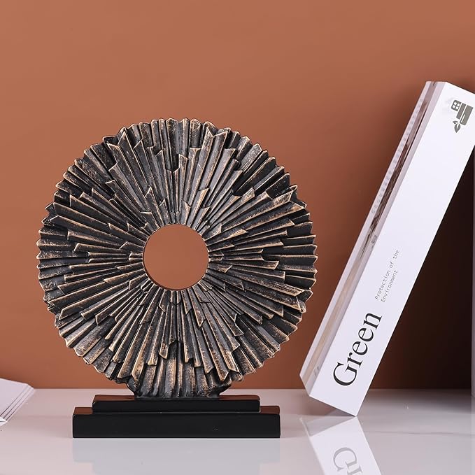 Gold Home Decor Sculpture, Above Kitchen Cabinet Decor Aesthetic, Living Room Decor Round Statue Medallion, Center Pieces Decoration for Table - Ideal Coffee Table Blue Bedroom, Office Desktop Decor