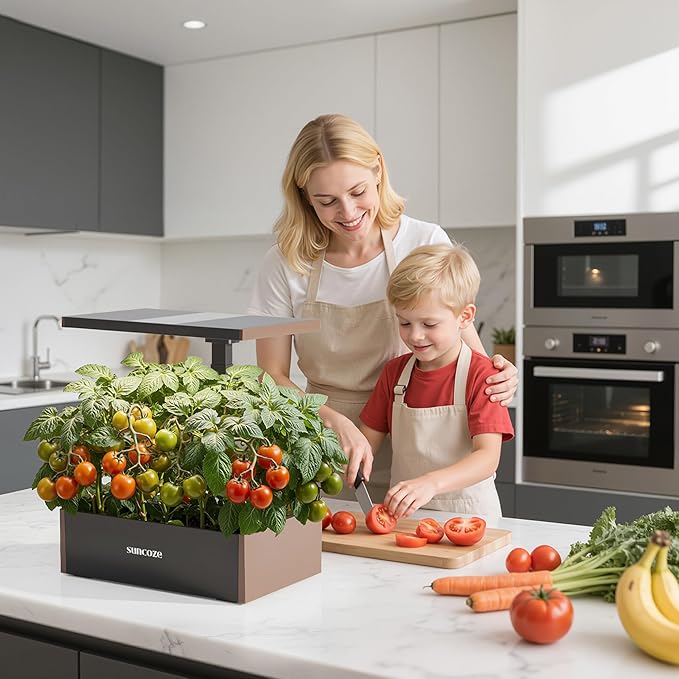 SUNCOZE Hydroponics Growing System Kit, 20 Pods Indoor Herb Garden with 10L Water Tank & Adjustable Height 25", 30W LED Grow Light, LCD Display with Veg/Flower Modes, Pump & Low Water Reminder, Black