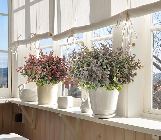 RECUTMS 8 Bundles Artificial Greenery Plants Stems Outdoor Fake Eucalyptus Plants Boxwood Bushes for Farmhouse Bathroom Office Vase Centerpiece Indoor Outdoor Decoration(Dusty Purple)