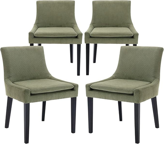 COLAMY Modern Dining Chairs Set of 4, Upholstered Corduroy Accent Side Chairs with Mid Back and Wood Legs for Living Room/Dining Room- Light Green