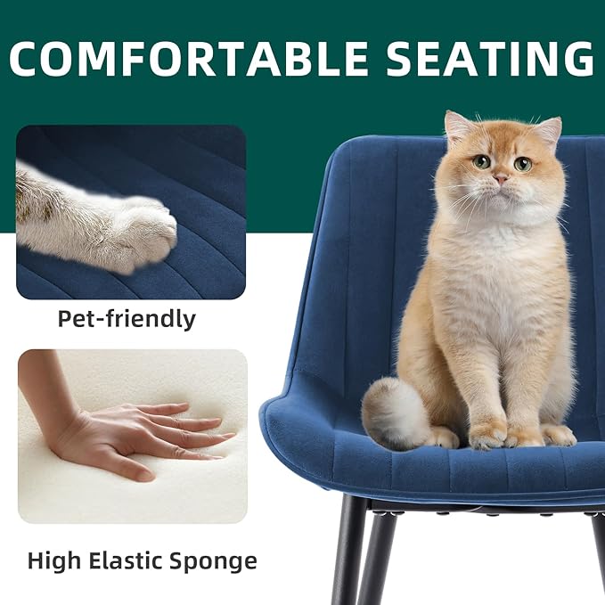 24" Bar Stools Set of 2, Counter Height Bar Chairs with Back, Modern Velvet Upholstered Barstools, Kitchen Island Stools for Bar, Kitchen Counter, Top Height 35"-38", Blue