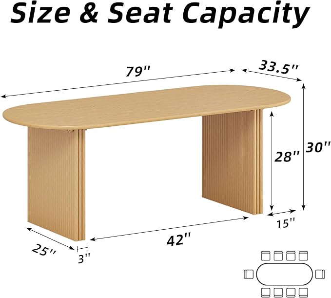 Casaphoria 79" Oval Dining Table, Modern Kitchen Table for 4-6, Farmhouse Style Large Table, Easy Assembly for Living Room, Kitchen and Bar, Natural Wood