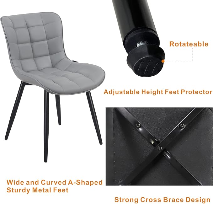 YOUTASTE Dining Chairs Set of 2 PU Leather Upholstered Modern Kitchen&Dining Room Chairs with Back Metal Legs Armless Accent Guest Dinner Chairs for Vanity Reception Waiting Room,Grey