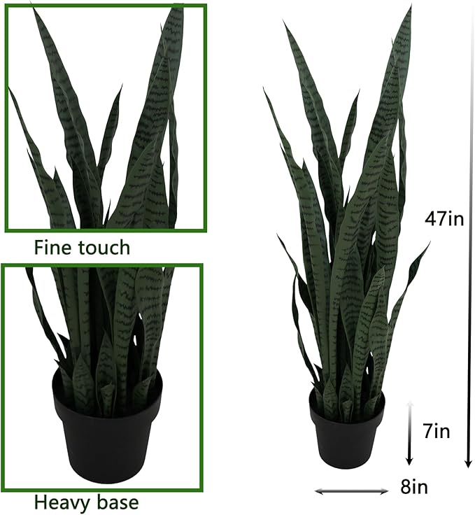 4ft Artificial Snake Plant, Fake Sansevieria snke Indoor, 36 Thick PE Leaves Lifelike Faux Snake Plants, Home Living Room Decor,Greenery for Office Decor,Grayish Green