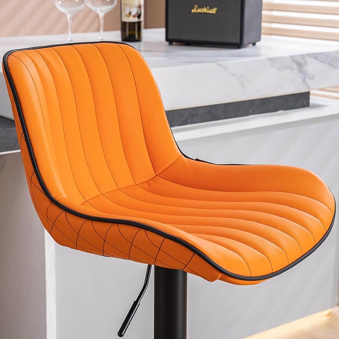 YOUNUOKE Orange Bar Stools Set of 2, Height Adjustable, 360° Swivel, Faux Leather Upholstered Barstools with Back, Mid-Century Modern Design, Stools for Kitchen Island, Home Bar, Bistro, Restaurant