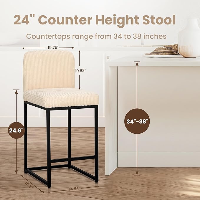 PHI VILLA Counter Height Bar Stools Set of 4, Kitchen Chais for Island, 24 inch Barstools with Back