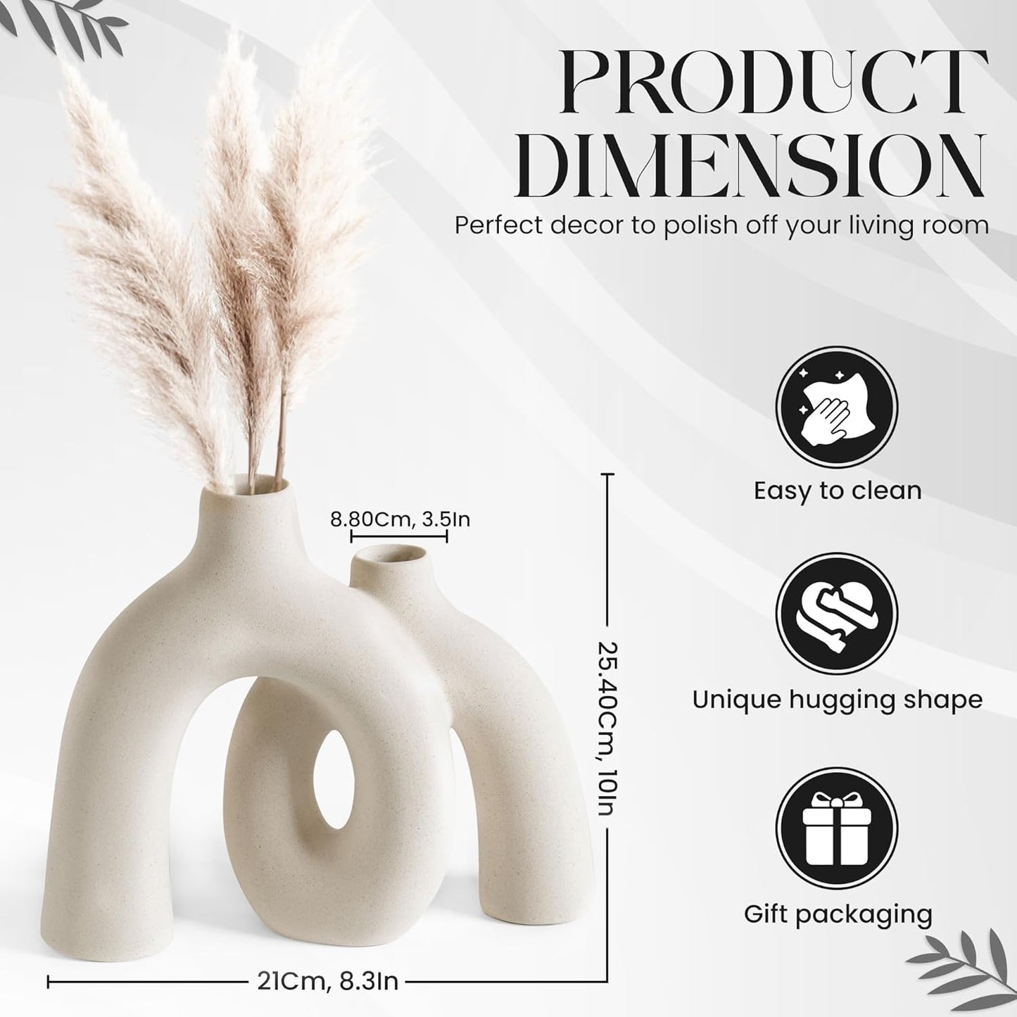 Ceramic Hug Vase (Creamy White) Modern Donut Style Hugging Vases for Flowers Minimalist Decor – Hollow Ceramic Waterproof Home Decor Vases for Living Room, Bed Room, Book Shelf, Entryway, Table