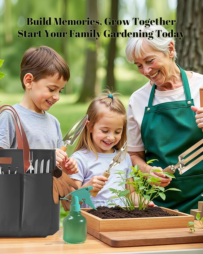 VerdantVibes 9-Piece Garden Tool Set - Heavy Duty Gardening Hand Tools with Ergonomic Non-Slip Grips, Rust-Resistant Shovel, Trowel, Rake, Pruner & Storage Bag - Ideal Gardening Gifts for Women