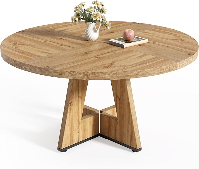 LITTLE TREE Round Dining Table for 4-6 People, 47 Inches with Wooden Pedestal Base, Modern Dinner Table for Dining Room, Kitchen, Living Room