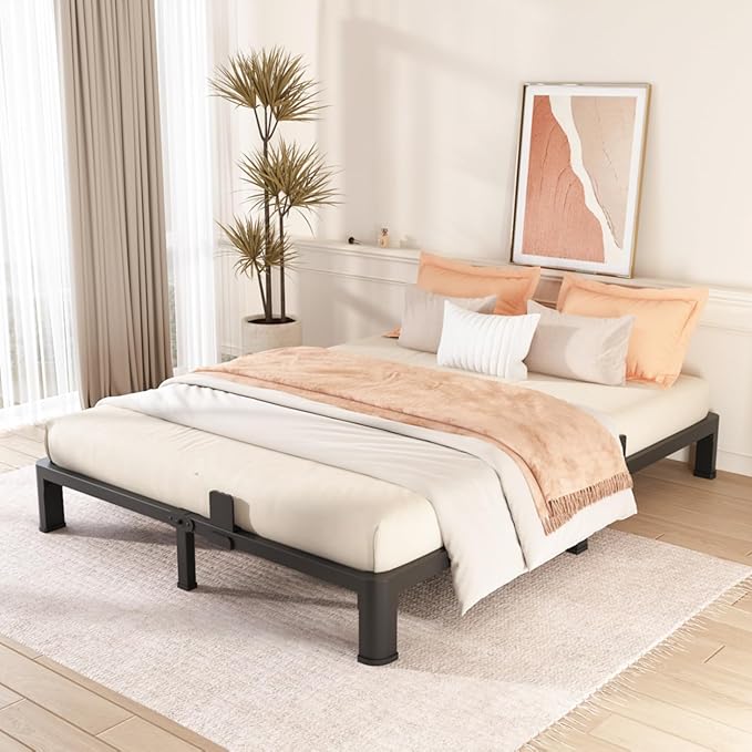 FUIOBYVV 6 Inch Queen Bed Frame with Round Corner Edge Legs 3500 lbs Metal Heavy Duty Steel Slats Support No Box Spring Needed Platform Noise Free Easy Assembly
