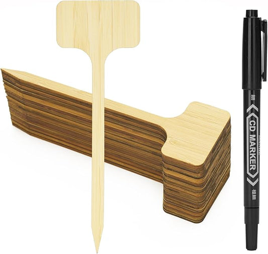 KINGLAKE Plant Labels,Bamboo Plant Labels,7 Inch Tall Plant Tags Labels,30 Pcs Nursery Garden Labels Plant Markers for Outdoor Waterproof Plant Name Tags Garden Tags with Marking Pen