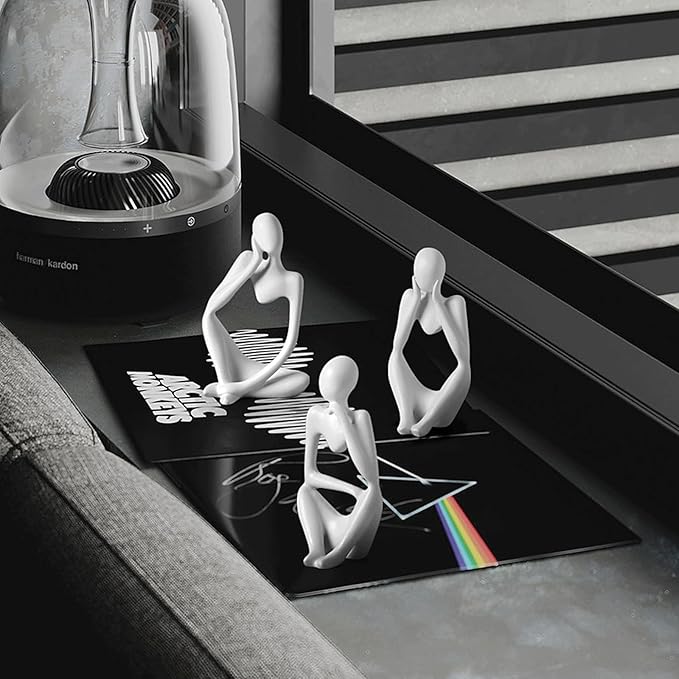 BrownLove 3pcs Decor White Thinker Statue Abstract Art Sculpture，Resin Collectible Figurines for Home Living Room Office Shelf Decoration