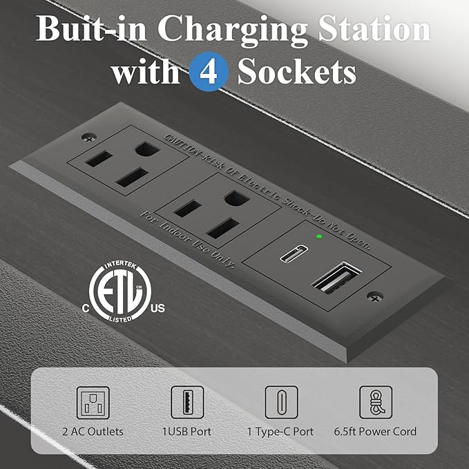 Full Size Bed Frame with Storage Headboard, Industrial Platform Bed with Charging Station and LED Lights, Heavy Duty Metal Slats, No Box Spring Need, Noise Free, Black