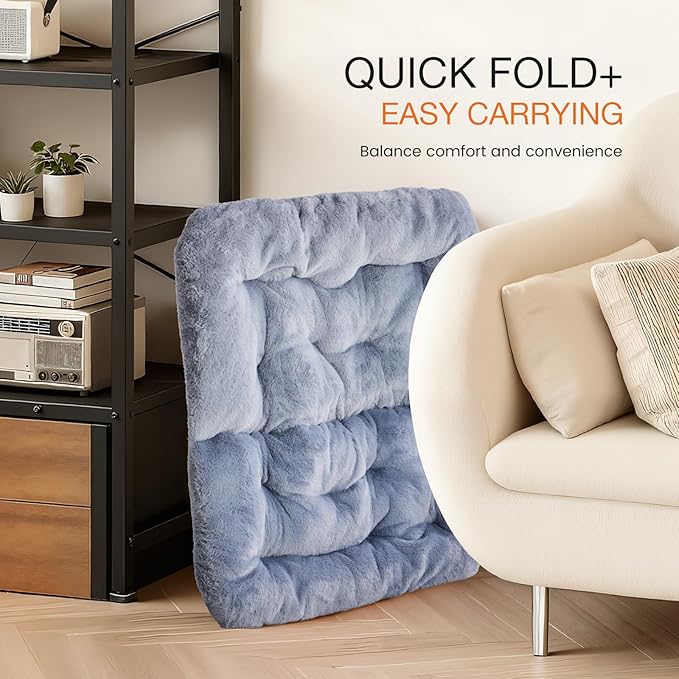 NEWBULIG Comfy Chair for Adults, Soft Faux Fur Foldable Lounge for Bedroom Living Room Dorm Rooms Flexible Reading Chair for Teens, Large Size, Square Shape