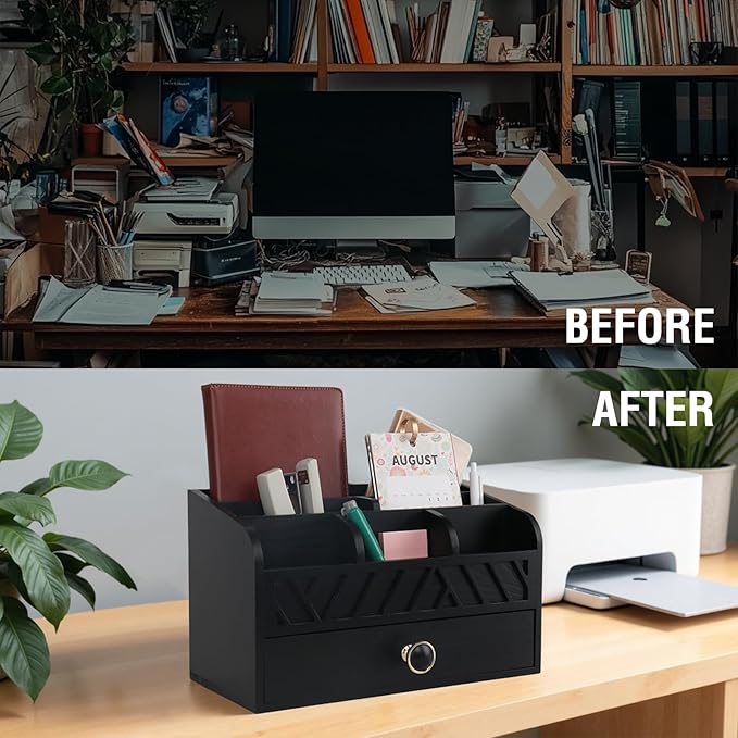 Desk Organizer with Drawer Mail Organizer Countertop Wood Desk Drawer Tabletop Storage Organization Pen Holder Letter Sorter Makeup Organizer for Home Office School