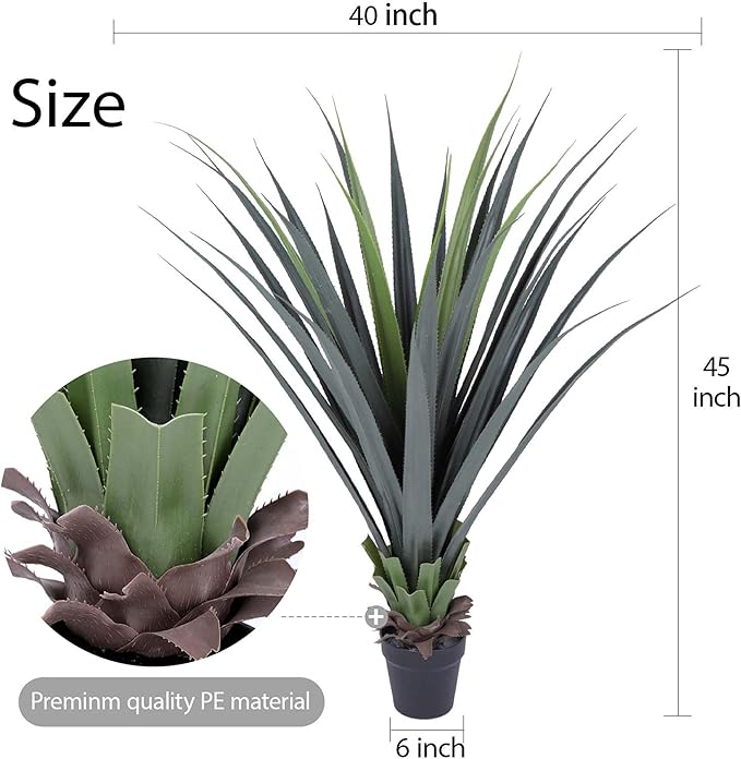 44inch Artificial Agave Plant Potted Plants Fake Agave Plant for Home Office Garden Indoor Outdoor Decoration (1PACK)