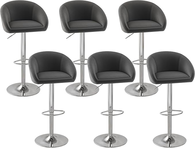 KCC Velvet Bar Stools Set of 6, Counter Height Bar Stools with Low Back, Swivel Barstool for Kitchen Island, Bar Pub (Gray)