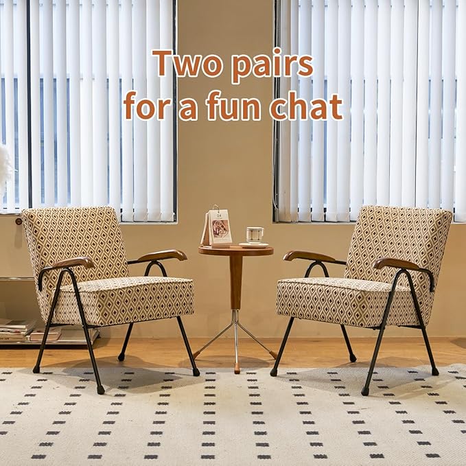 MFFM Fabric Armchair, Modern Accent Chair High Back, Living Room Chairs with Metal Legs and Soft Padded, Sofa Chairs for Home Office,Bedroom,Dining Room (Pattern)