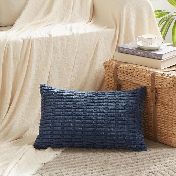 Fancy Homi 2 Packs Dusty Blue Lumbar Decorative Throw Pillow Covers 12x20 Inch for Living Room Couch Bedroom, Soft Corduroy Rectangle Solid Cushion Case 30x50 cm, Rustic Farmhouse Boho Home Decor