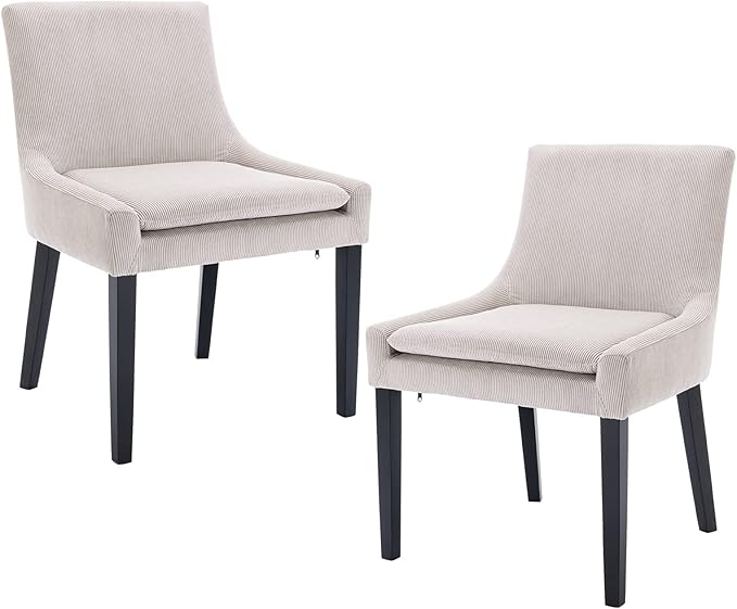COLAMY Modern Dining Chairs Set of 2, Upholstered Corduroy Accent Side Leisure Chairs with Mid Back and Wood Legs for Living Room/Dining Room-Beige