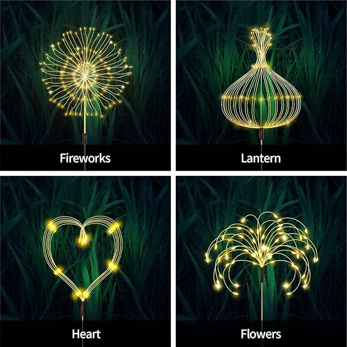 5 Pack Solar Garden Lights, Firework Outdoor Waterproof 120 LED 8 Modes with Remote Control, Decorative Solar Lights for Outside Yard (Warm White)