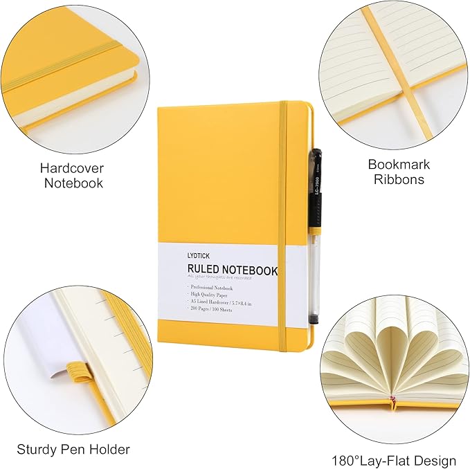 20 Pack Journals for Writing College Ruled Notebooks Journal in Bulk, Hardcover Notebooks (200Pages) for Note Talking, Lined Bullet Journals for Home School Office, 5.7"x8.4", Yellow