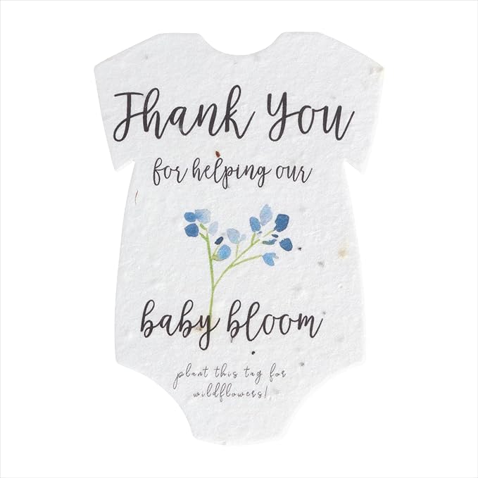 Plantable Onesie Seed Paper – 15 Blue Baby Shower Favors for Guests with Wildflower Seeds, Baby Shower Gifts for Guest