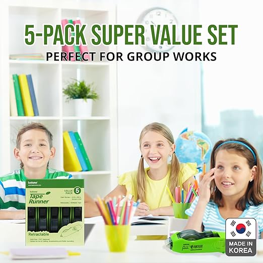 Tape Runner - Double Sided Adhesive with Dispenser Roller Included - Acid Free, Sticky, Transparent - Ideal for Scrapbooking, Crafts & More - Retractable (315 inches per Cartridge), 5 Cartridges