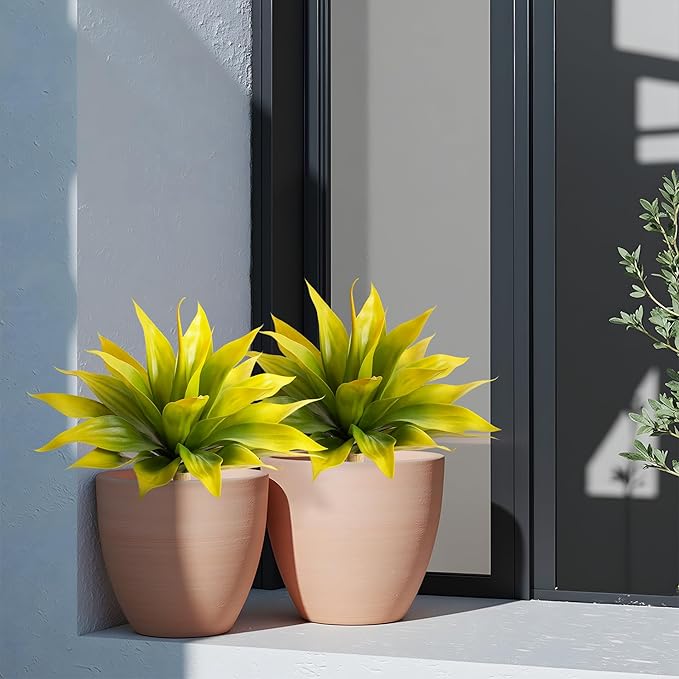 Artificial Flowers for Outdoors Artificial Agave 22'' Fake Plants Faux Agave Artificial Plants Outdoor Fake Flowers Outdoor Faux Plants Indoor Uv Resistant Artificial Plants (Yellow 2pcs)