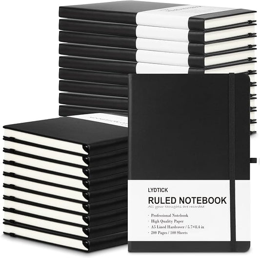 20 Pack Journals for Writing College Ruled Notebooks Journal in Bulk, Hardcover Notebooks (200Pages) for Note Talking, Lined Bullet Journals for Home School Office, 5.7"x8.4", Black