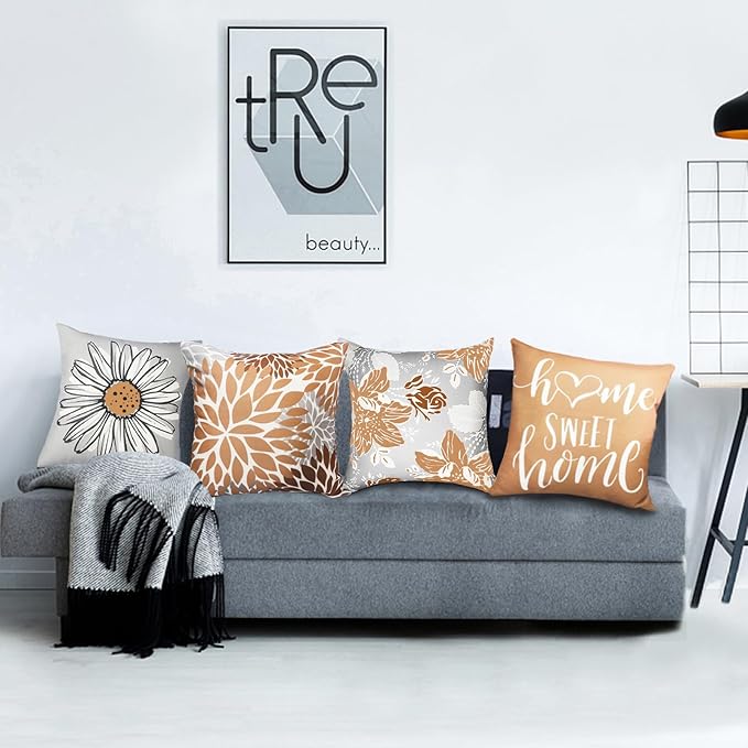 Decorative Throw Pillow Covers Set of 2 Coffee Pillow Covers 16x16inch Throw Pillow Cases Linen Square Pillow Case,Farmhouse Outdoor Modern Boho Pillow Covers for Couch Sofa Living Room