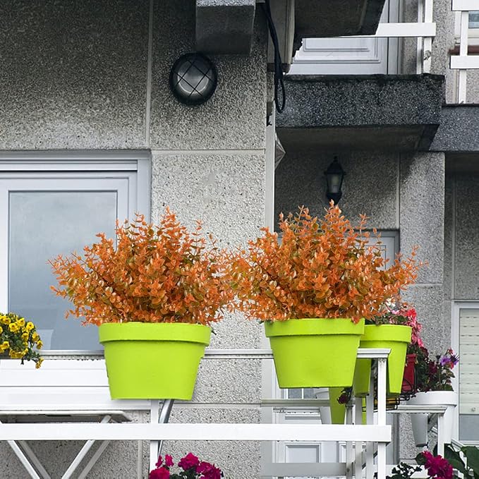 6PCS Artificial Eucalyptus Plants,Fake Boxwood Shrubs UV Resistant No Fade Faux Plastic Greenery for Wedding Bridal Bouquet Indoor Outdoor Home Garden Kitchen Office Table Vase(Fall)