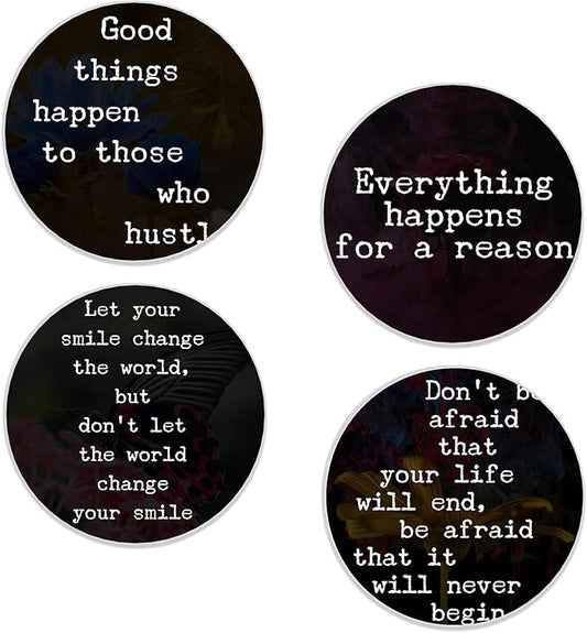 Drinks Coasters Set of 4, Inspirational Positive Quotes Round 4" Cup Coasters, Absorbent Ceramic Stone Coasters with Cork Base, Cute Coasters for Table Home Décor, Ideal Gifts for Women Men