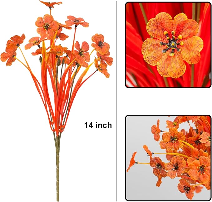Artificial Flowers 15 Bunches Outdoor UV Resistant Faux Flowers Plastic Fabric Greenery Plants for Hanging Planter Kitchen Home Wedding Office Garden Decoration (Autumn Orange)