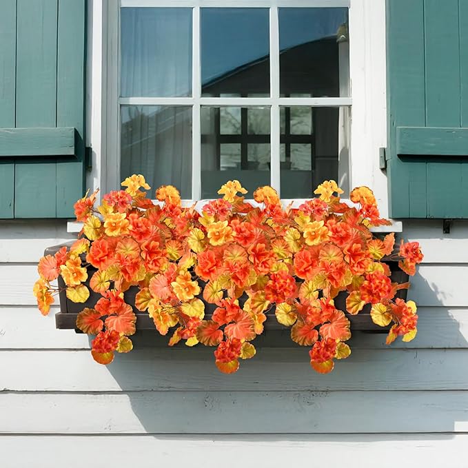 Artificial Fall Flowers for Outdoor Decor 2 Pcs UV Resistant Fake Flowers, Faux Fall Flowers for Outdoor Planters Autumn Silk Flowers for Porch Garden Patio Yard Halloween Decorations