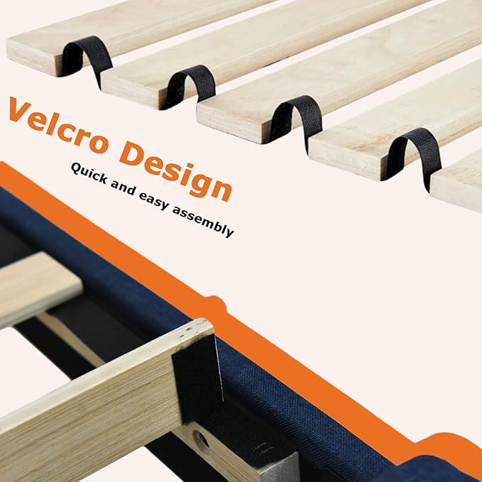 HOMBCK Full Size Bed Frame with Adjustable Headboard, Full Bed Frame with Linen Fabric Upholstered and Wooden Slats Support, No Box Spring Needed, Noise-Free, Easy Assembly, Blue