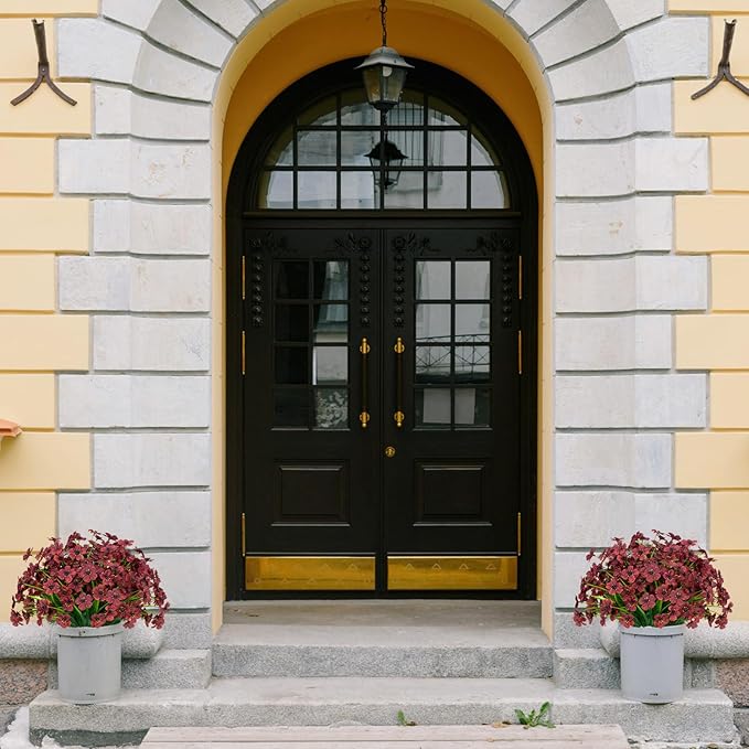 15 Bundles Artificial Flowers UV Resistant Outdoor Plants No Fade Faux Plastic Shrubs Fake Silk Flowers Window Box Garden Porch Home Decoration (Wine Red)