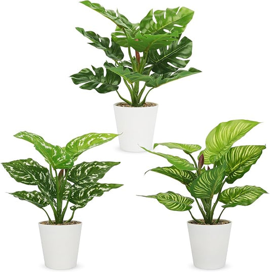 3 Pcs Small Fake Plants Artificial Potted Plant Indoor Faux Tropical Plant for Home Office Table Shelf Desktop Décor (11.8 Inch)