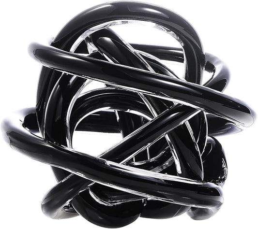 Luxury Lane Hand Blown Infinity Knot Sommerso Decorative Glass Ball for Bowls Home Decor 6 inch Tall Orbit Centerpiece Table Decoration Sculpture Black