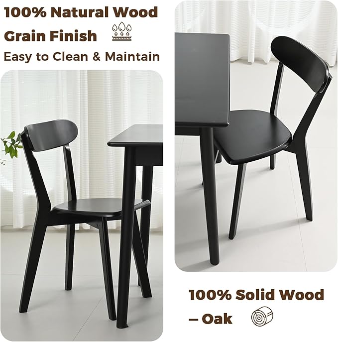 DELAVIN Soild Wood Dining Chairs Set of 6, Mid Century Oak Wood Kitchen Chairs, Vintage Dining Room Chairs Set Suitable for Kitchen, Black