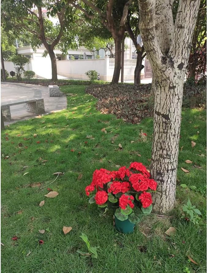 4PCS Artificial Geranium Flowers Red Faux Silk Geranium Floral Bushes 14.2 Inches for Outdoor Decor Planter Pot Indoor Garden Patio Table Centerpiece