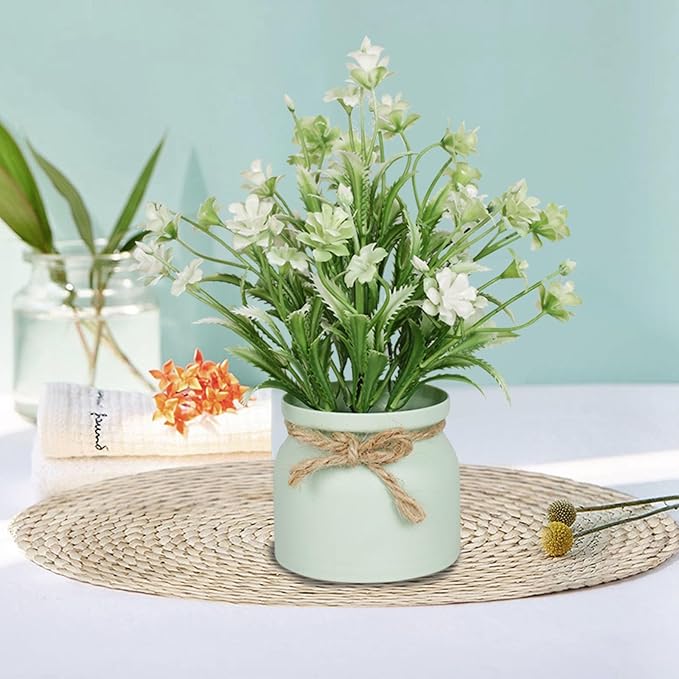 4pcs Artificial Pot Flowers Small Fake Plants with Pot Mini Potted Plants for House Office Tabletop Decoration