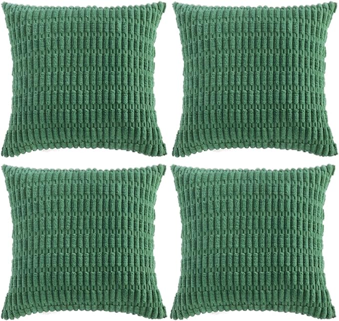 Fancy Homi 4 Packs Green Decorative Throw Pillow Covers 14x14 Inch for Living Room Couch Bed, Holiday Christmas Home Decor Gift, Soft Plush Corduroy Cute Square Accent Cushion Case 35x35 cm