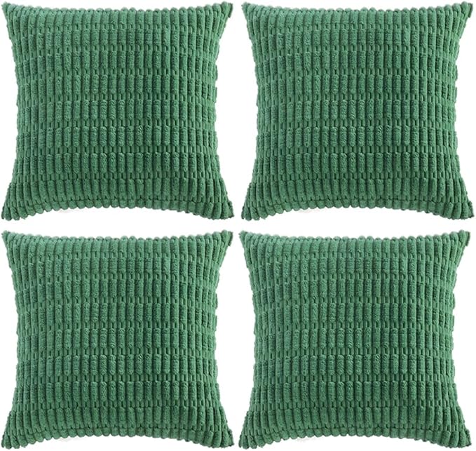 Fancy Homi 4 Packs Green Decorative Throw Pillow Covers 18x18 Inch for Living Room Couch Bed, Holiday Christmas Home Decor Gift, Soft Plush Corduroy Cute Accent Square Cushion Case 45x45 cm