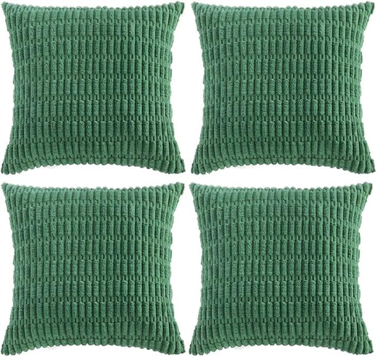 Fancy Homi 4 Packs Green Decorative Throw Pillow Covers 22x22 Inch for Living Room Couch Bed, Holiday Christmas Home Decor Gift, Soft Plush Corduroy Cute Square Accent Cushion Case 55x55 cm