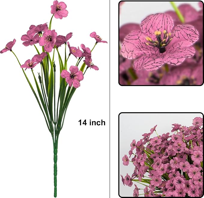15 Bundles Artificial Flowers Fake Silk Flowers Outdoor UV Resistant Faux Flowers Plastic Fabric Greenery Plants for Hanging Planter Kitchen Home Office Wedding Garden Decoration(Pink)