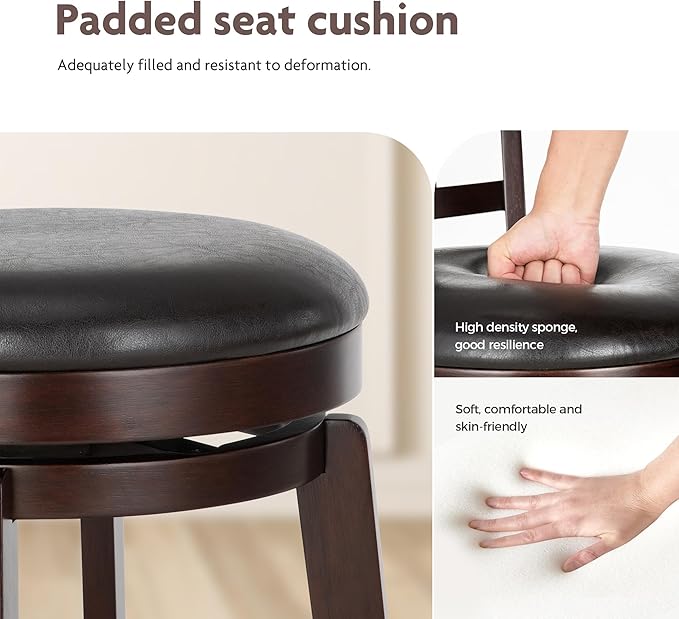 ALPHA HOME Swivel Bar Stools Set of 4, Kitchen Stools with Backs, 30 Inch Wooden Bar Stools, 360 Degrees Swivel Chair with Upholstered, Wrap-Around Footrest Counter Chair, Dark Brown