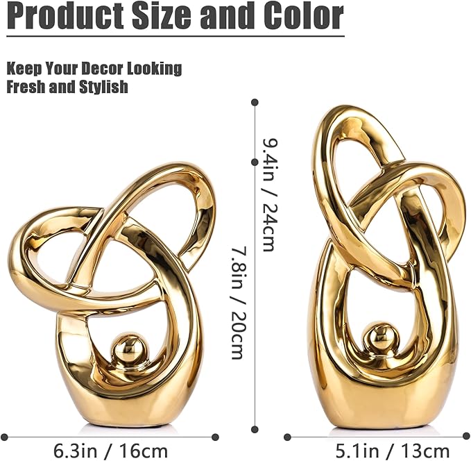 Gold Modern Abstract Art Home Decor Accent,Statues Coffee Table Decor for Living Room,Table Centerpieces for Dining Room,Ceramic Sculptures and Gold Knick Knacks for TV Stand Decor