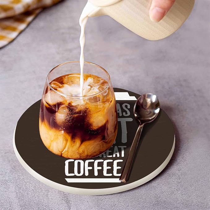 Coffee Quote Coaster for Drinks Individual Good Ideas Start with Great Coffee Motivational Cafe Creative Words Presents for Housewarming Birthday and Family 100% Diatomite 4''X 4'',2 Pack